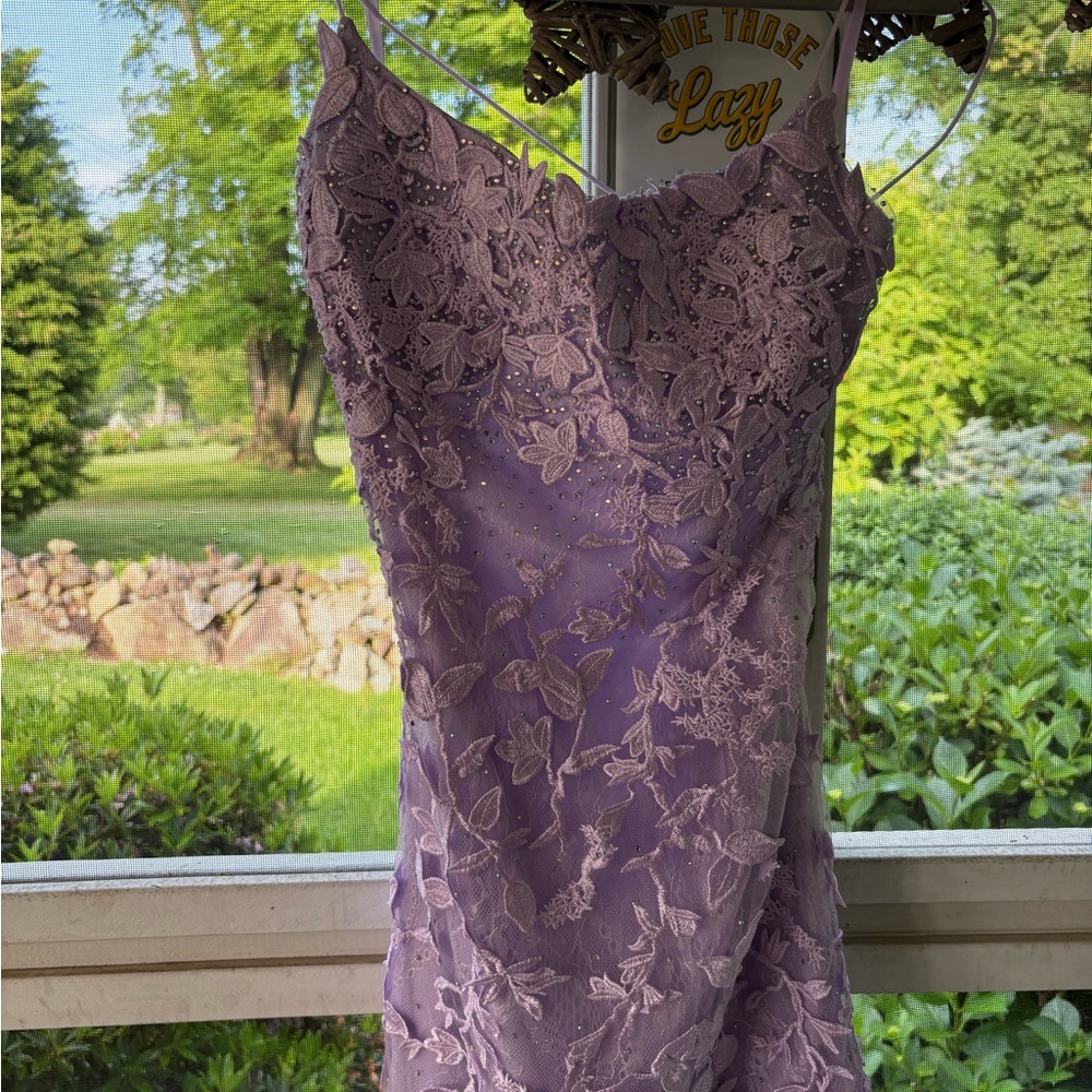 Elegant Lavender Lace Mini Homecoming Dress - Picture 3 of 9